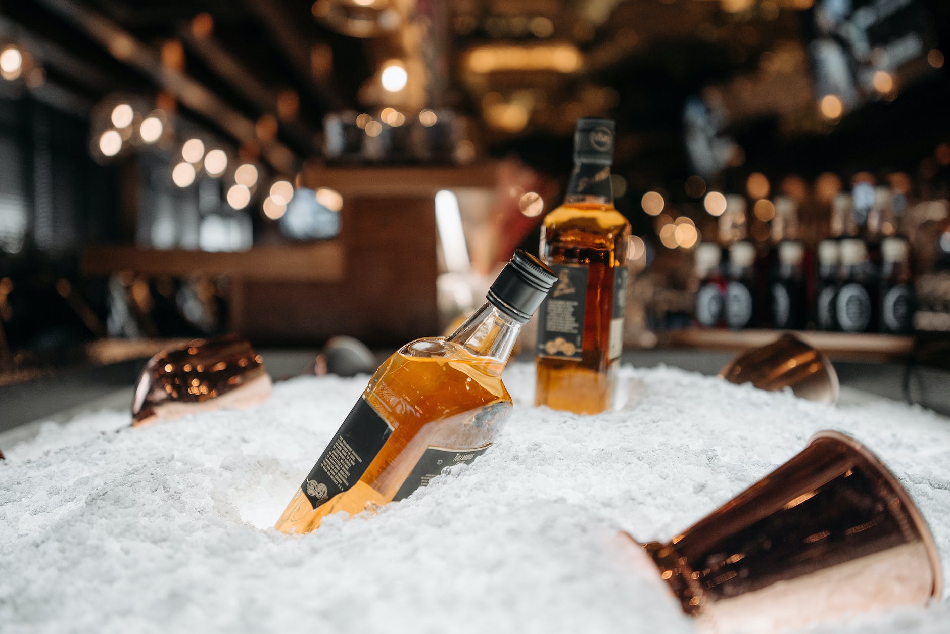 wine bottles on the ice
